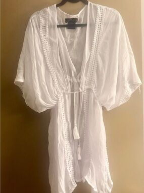 Avenue 9 White Lace-Trim Tassel Swim Coverup